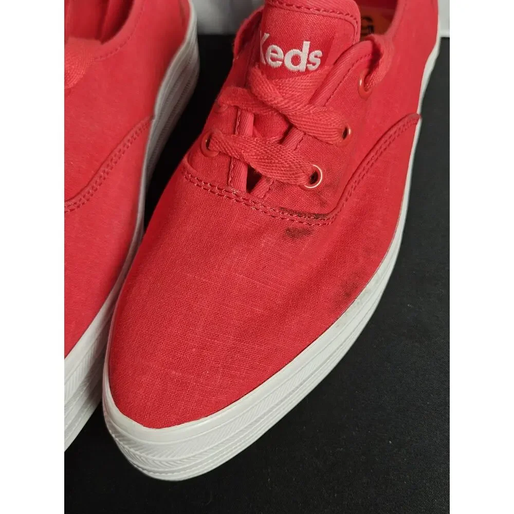 KEDS Women's 7 Red Linen Point Lace Up Sneakers New Blemishes